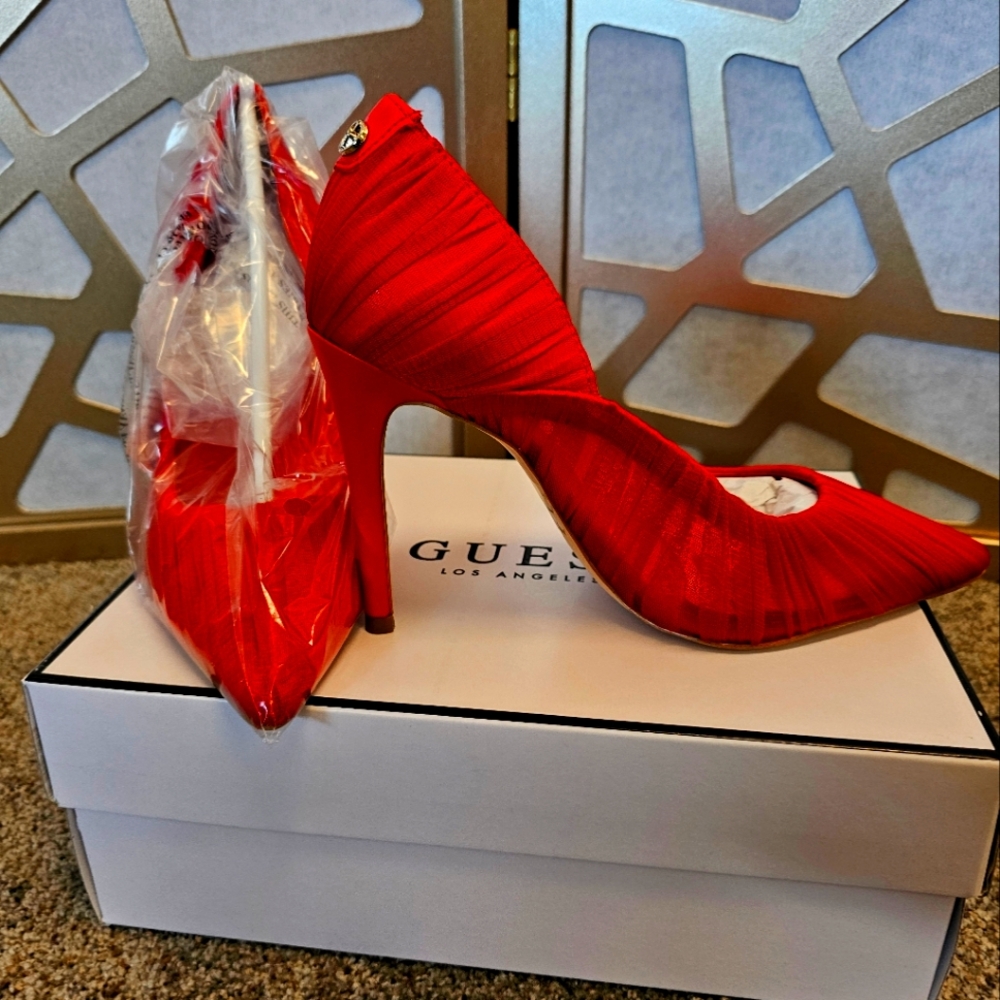 Guess Womens Red Mesh Heels 7.5